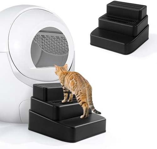BALAPET Rampe de litière réglable à 3 marches avec fonction de filtre, piège à litière amovible, escalier antidérapant pour chats de petite taille et âgés (noir)