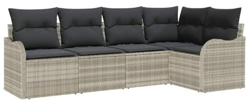 vidaXL Ensemble de canapé de Jardin 5 pcs Gris Clair Poly rotin, Set de Canapés de Jardin, Design Moderne, Léger, Résistant aux UV, Mobilier Extérieur Durable, Groupe de Terrasse