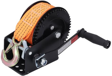 Cabrestante de manivela de 1600Lbs, Cabrestante de remolque de barco de alta resistencia con correa de 32 pies, 4.1:1 Gear Ratio & 2 Way Ratchet Cabrestante Manual Portátil