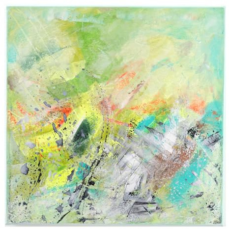 Andrea Traub - FASHION Abstraktes Acrylbild 50x50 cm, Neonfarben & Kupfer metallic Effekte, Handgemalte Wandkunst auf Leinwand, Unikat aus meinem Künstleratelier, Moderne Deko für Wohnzimmer & Büro