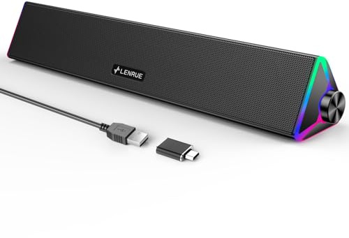 LENRUE PC Speakers,Computer Speakers with Single USB for Power and Stereo Sound,PC Soundbar with Touch Lights,Gaming Speaker for Desktop,Laptop (USB-C Adapter Included)