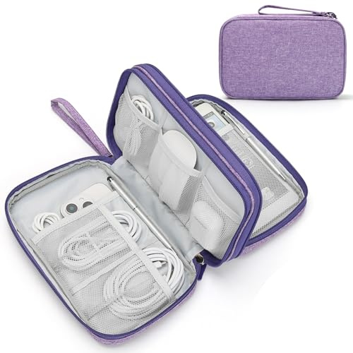 FYY Electronic Organizer, Large Travel Cable Organizer Bag Pouch Electronic Accessories Carry Case Portable Waterproof Double Layers All-in-One Storage Bag for Cable, Cord, Charger, Dark Purple