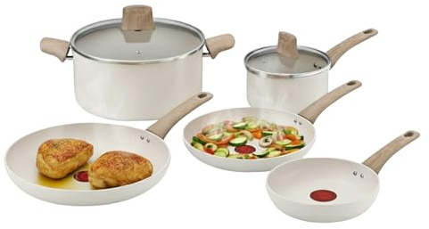 Tefal Cera Bright On - Juego de 3 sartenes de 20/24/28 cm, Cazo de 16cm, Olla de 24cm, Revestimiento cerámico antiadherente de aluminio, 100% reciclado, Thermo-Signal, Tecnología inducción avanzada