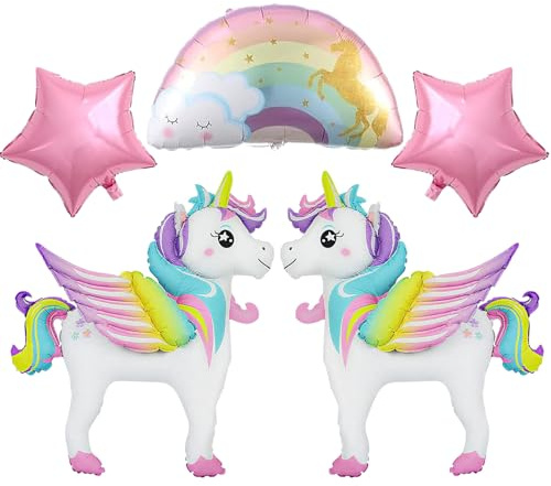 5 Stück Luftballons Geburtstag, Ballon Einhorn Folienballon Stern Regenbogen Luftballons, Einhorn Ballons Geburtstag, Luftballon Einhorn Helium für Mädchen Babyparty Geburtstags Party Dekoration