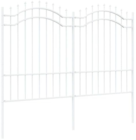 vidaXL Gartenzaun Weiß 240 x 190 cm Pulverbeschichteter Stahl, Garten- und Terrassenzaun, moderner Stahl, wetterfester Panel, stabile Barriere, Begrenzungslösungen