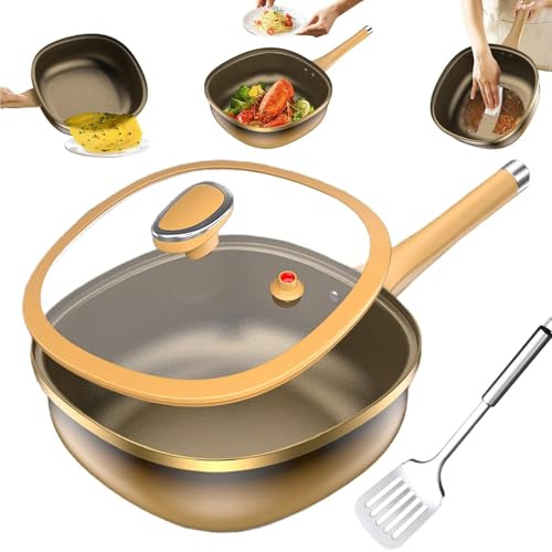 WANWEN Padella Antiaderente in Titanio da 12 Pollici con Coperchio, Padella in Titanio con Coperchio, Padellas Non Stick, per Friggere Uova, Friggire, Stufato, Brasatura (no steamer)