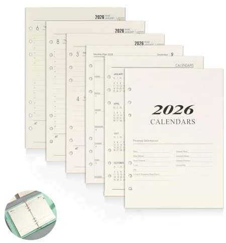 Weekly Planner Insert,Nachfüllpapier,176 Blatt A5 Liniert Papier Nachfüllpapier Wochenplaner Einlage 6 Löcher Tagebuch Nachfülleinlagen für Notizbuch,Skizze,Malerei (Januar bis Dezember 2026)