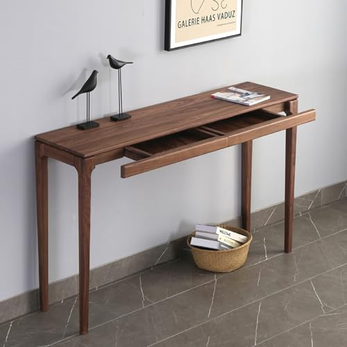 YITAYMLI Table Console d’Entrée Moderne en Noyer Massif Contre Le Mur avec 2 Tiroirs Cachés,4 Pieds Effilés,Design à Queue d’aronde Style Milieu du Siècle,pour Couloir(90cm/35.4in)