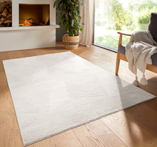 Taracarpet Kurzflor Boho Vintage Teppich waschbar, pflegeleicht geeignet für Wohnzimmer, Schlafzimmer und Kinderzimmer Kinderteppich auch als Badematte Badzimmerteppich Creme Fresco 060x120 cm