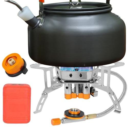 Hornillo de Camping | Quemador Portátil para Senderismo con Encendido Piezoeléctrico - Equipo de Cocina Exterior Plegable 2800 Vatios para Trekking Senderismo Montaña Aventuras en Camping