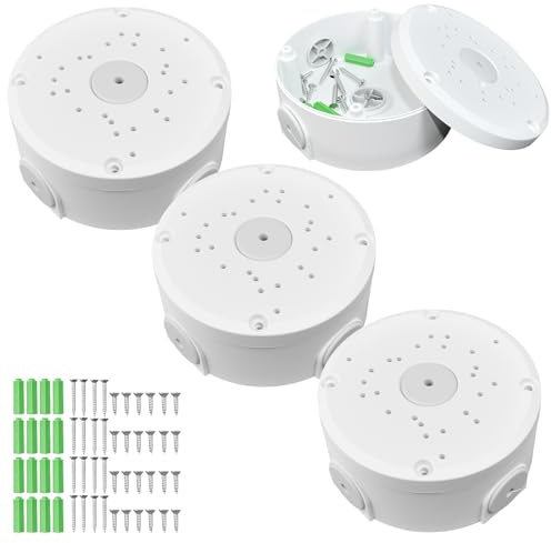 Huucozn 4 Cajas de Conexiones para Cámaras de Vigilancia, Caja Estanca Camara Seguridad, Soporte para Cámara de Vigilancia con Candados y Tornillos, Base de Montaje para Cámaras en Exterior o Interior