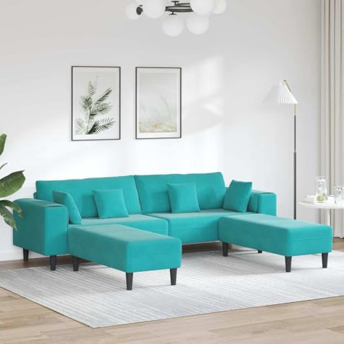 HETFTJN 4-Sitzer U-Form Samtsofa Türkis 250 x 188 cm mit Kissen Modernes Mid-Century Design Langlebiges Sperrholzgestell Große Couch für Wohnzimmer Jugendzimmer und Lounge