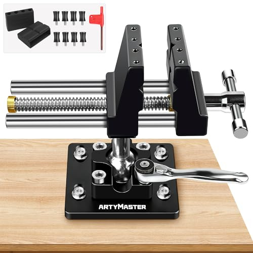 ArtyMaster 360° Rotating Bench Vise with Quick-Release Ratchet Wrench - Versatile Woodworking & Pipe Vise for Home Improvement - 4 Inch Workbench Vise for Carving, Repair & DIY Projects (WT117B)