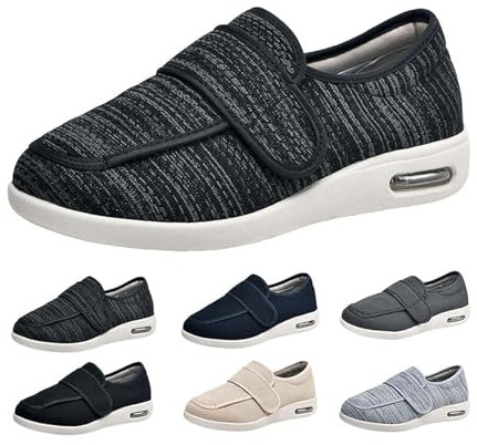 Skor i Vid Passform med Justerbar Stängning, Bekväma Ortopediska Inneskor, Lätta Promenadskor, för Diabetiker, Ödem, Plantarfascit, Lätt att Ta på och av