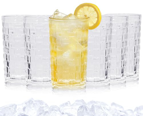 YASHIIN Trinkgläser Set mit 6 Stück, 320 ml, langlebige Glaswaren für Wasser, Saft, Whiskey, Highball, Cocktail