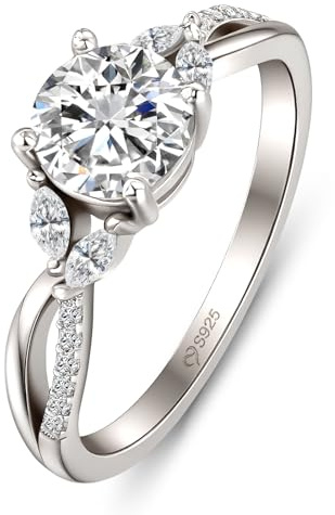 Jeulia Bague de fiançailles en argent sterling 925 avec moissanite torsadée 1 carat - Motif feuille de diamant synthétique - Confortable - Pour voyage ou anniversaire de mariage