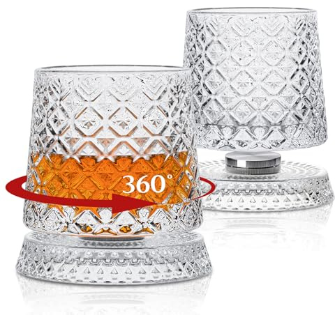 INSETLAN Set di 2 bicchieri da whisky a forma di trotola, 300 ml, rotanti, in cristallo, per scotch, bourbon e cocktail, regalo speciale per uomini (fiocchi di neve)