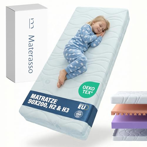 MATERASSO Matratze Junior Cloud 200x90 H2-H3 | Jugendmatratze | ELIOCELL-Markenschaum | 20 cm | Wendematratze | Für Hochbett & Stockbett geeignet | Made in EU
