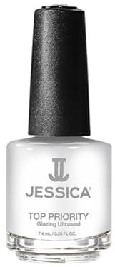 JESSICA Priority Glazing Ultrasealer Top Coat Nail Polish, Long Lasting, Clear, Prevents Chips and Splits, 7.4ml