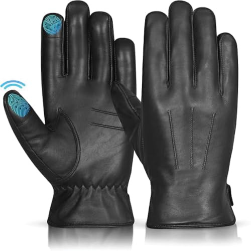 Hand Fellow Herren Lederhandschuhe Fleecefutter Warme Winterhandschuhe Touchscreen-kompatibel