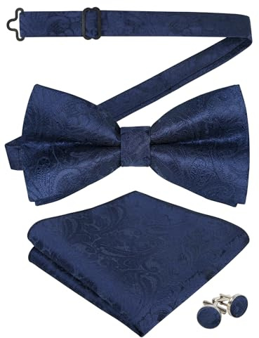 Alizeal Herren Fliege mit Farbverlauf Paisley, vorgebunden, Einstecktuch, Manschettenknöpfe Set | Formelle Party-Fliege, verstellbares Design, Smoking, zweilagiges Set
