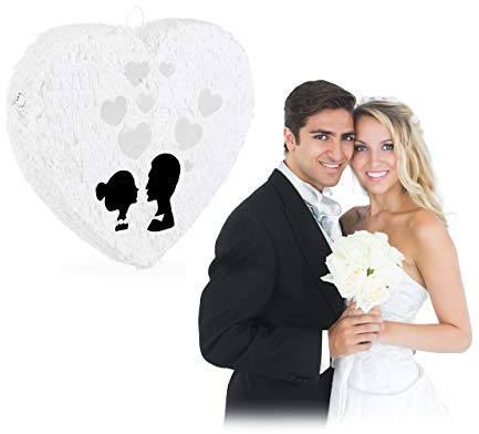 Relaxdays Pinata Hochzeit, Herzpinata zum Aufhängen, Hochzeitspinata zum selbst Befüllen, aus Papier, Piñata, weiß