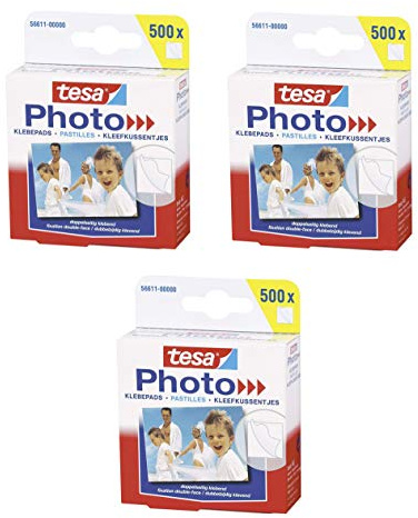 3er Pack tesa Photo Klebepads, beidseitig klebend zur Erstellung eines Fotobuches, Big Pack (3X 500 Stück)