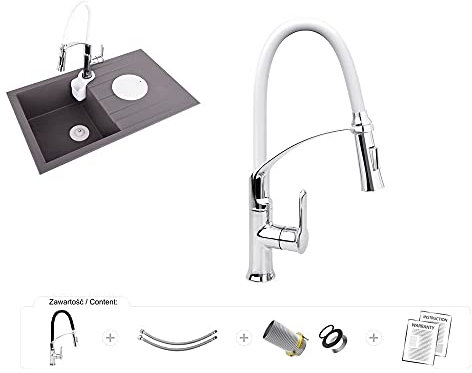 FALA PROFI Spültisch Armatur flexibel farbig (Nach Wunsch: weiß, schwarz, rot, orange, grün) Küchenarmatur Wasserhahn Küche Mischbatterie Spiralfederarmatur Einhebel (weiß)