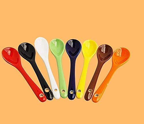 5 Ceramic Soup Spoons Porcelain Spoons for Coffee, Tea, Yogurt, Ice-cream, Appetizers and Desserts, Set of 8 (Assorted Colors)