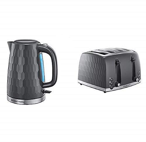 Russell Hobbs Honeycomb Kettle and 4 Slice Toaster, Rapid Boil, Grey