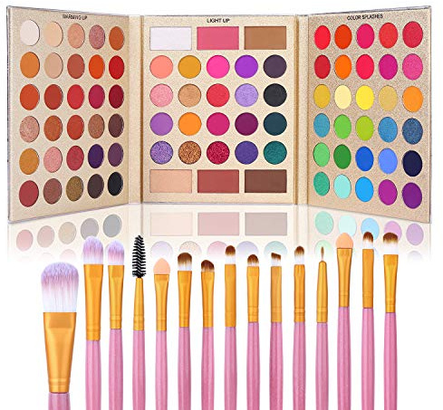 UCANBE Professional 86 Colors Eyeshadow Palette with 15pcs Makeup Brushes Set Matte Glitter Long Lasting Highly Pigmented Waterproof Contour Blush Powder Highlighter All in One