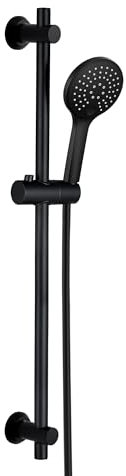 Görbach Duschset Rail Shower kit Duschsystem mit Handbrause Duschstange Handbrauseschlauch Brausestangeset 0.7m (D12, schwarz)