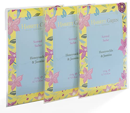 Hassett Green London - Honeysuckle & Jasmine - Handmade Large Scented Sachets - Pack of 3 - For Wardrobes & Drawers