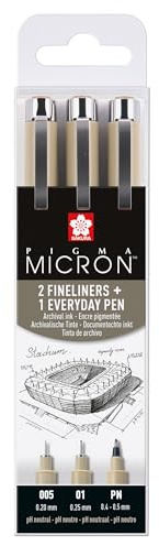 Sakura Pigma Micron Fineliner Set Architecture | 3 Stifte, 0,2 mm + 0,25 mm + PN, schwarz (POXSDK3UR)