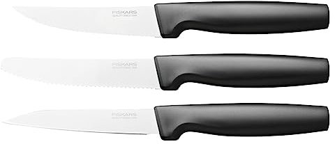 Fiskars Set di coltelli piccoli, 3 pezzi, Functional Form, Coltello per sbucciare, Coltello multiuso e Coltello da tavola, Functional Form, Acciaio inox/Plastica, Nero, 1057561