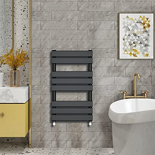 Warmehaus Heated Towel Rail Radiator Bathroom Flat Panel Black 800x450mm | Minimalist, Modern Central Heating Space Saving Ladder Radiators, Perfect for Bathrooms Kitchen