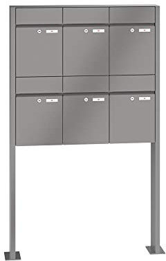 RENZ/Plan / 6er Freistehende Briefkastenanlage Standbriefkasten/RAL-Farbe 9007 Volumen 21 L/mit Fußplatten/Dein-Briefkasten.de