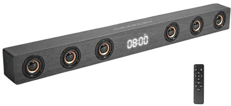 Ovegna Q11BT: Barre de Son TV, Home cinéma, en Bois, sans Fil, HiFi Bluetooth, 6 Haut-Parleurs, Puissance 30W, Stéréo, HDMI, AUX, Horloge LED, pour SmartTV, Smartphone, PC
