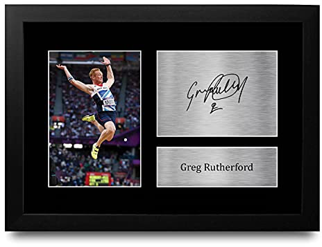 HWC Trading FR A4 Greg Rutherford Geschenke Gedruckt, Signiert Autogramm Bild für Leichtathletik-Sport-Erinnerungsstücke-Fans - A4 Framed