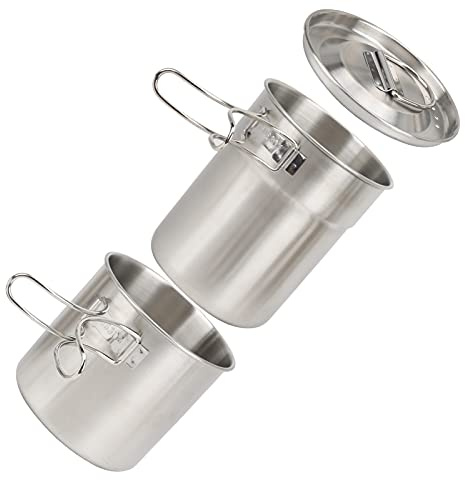 Deror Küchentasse aus Edelstahl, 2-teilig, Küchentasse aus Edelstahl, faltbar, für den Außenbereich, Camp Cook Topf, Camping, Kochgeschirr