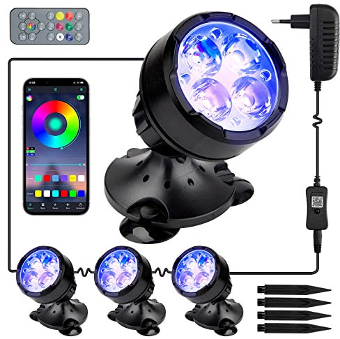GreenSun Teichbeleuchtung Gartenteich Lampe - RGB Teich Lichter Unterwasserstrahler Kompatibel mit APP(duoCo Strip) IP68 wasserdicht, Farbwechsel Gartenbeleuchtung für Garten, Patio, Pool