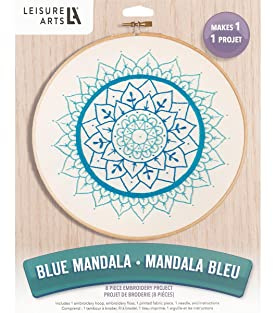 LEISURE ARTS Embroidery Kit 8 Blue Mandala- Embroidery Kit for Beginners - for Adults - Cross Stitch Kits Cross Stitch Kits Beginners Patterns