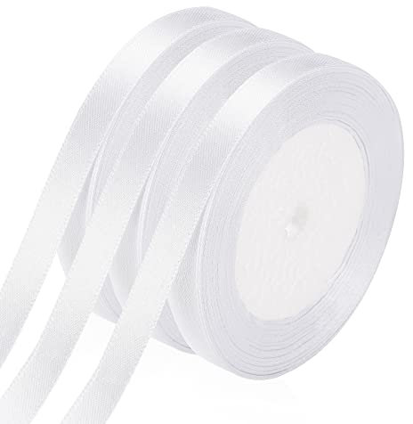 66m Satinband Weiss, 10mm Geschenkband Weiss Schleifenband Geschenkband Hochzeit Dekoband für Geburtstag Party Taufe Konfirmation Bastelarbeiten (22m/Rolle)