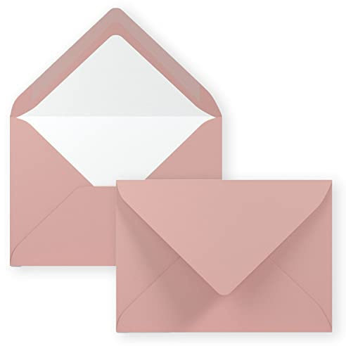 50x Kuverts in Altrosa - Brief-Umschläge in DIN B6-12,5 x 17,6 cm geripptes Papier - weißes Seidenfutter für Weihnachten & festliche Anlässe