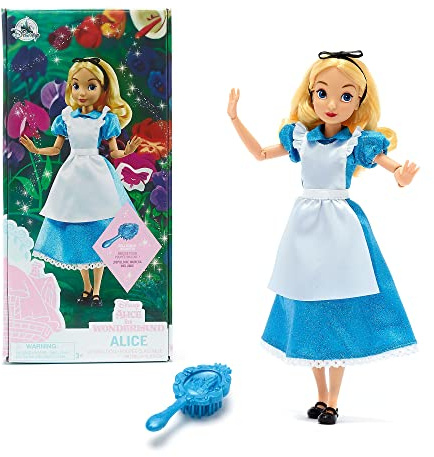 Disney Store Poupée pour Enfants Alice au Pays des Merveilles, 30 cm, avec Brosse, Jouet entièrement articulé avec Robe en Satin et Tablier - Convient aux 3 Ans et Plus