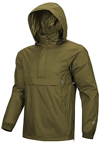 Outdoor Ventures Herren Regenjacke Packbarer Wasserdichter Regenpullover | Reflektierende Streifen, Versteckte Kapuze, Seitlicher Reißverschluss, 3 Taschen, Leicht, Winddicht, Atmungsaktiv, Angeln