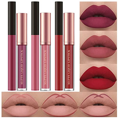 6 Stück Matt Lippenstift & Lip Liner Set, Velvety Nude Lipstick, Waterproof Non-Stick Cup Not Fade Liquid Lipstick, Lip Liner Lip Gloss Make Up Set (Set B)