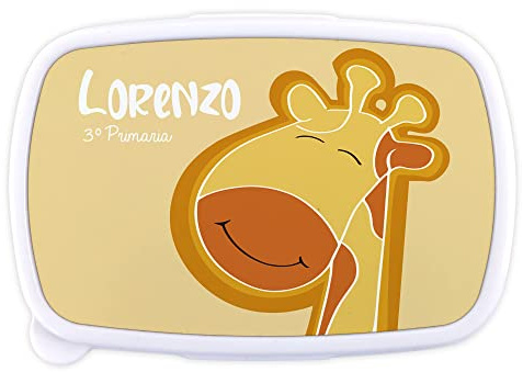 LolaPix Portamerenda Bambina Scuola. Lunch Box Bambini. Porta Pranzo Personalizzatto. Porta Merenda. Sicuro per le microonde. Privo di BPA, ftalati e metalli pesanti. 18x13x6 cm. Amico della giraffa