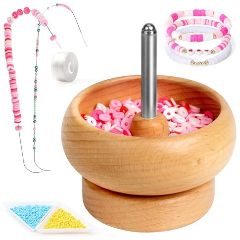 Tilhumt Perlen-Spinner-Set zur Schmuckherstellung - Rotierendes Set Mit Tabletts, Schaufel und 2 Nadeln Mit Großem Auge für Rocailleon-Perlen