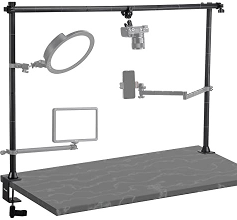JUSMO LS15 Pro Camera Desk Mount, Aluminum Overhead Camera Mount Rig, Table Multi-Device Pole to Mount Magic Arm Clamp, DSLR, Cameras, Phone, Light, Microphone, Streaming, Studio, Max Load 22 lb